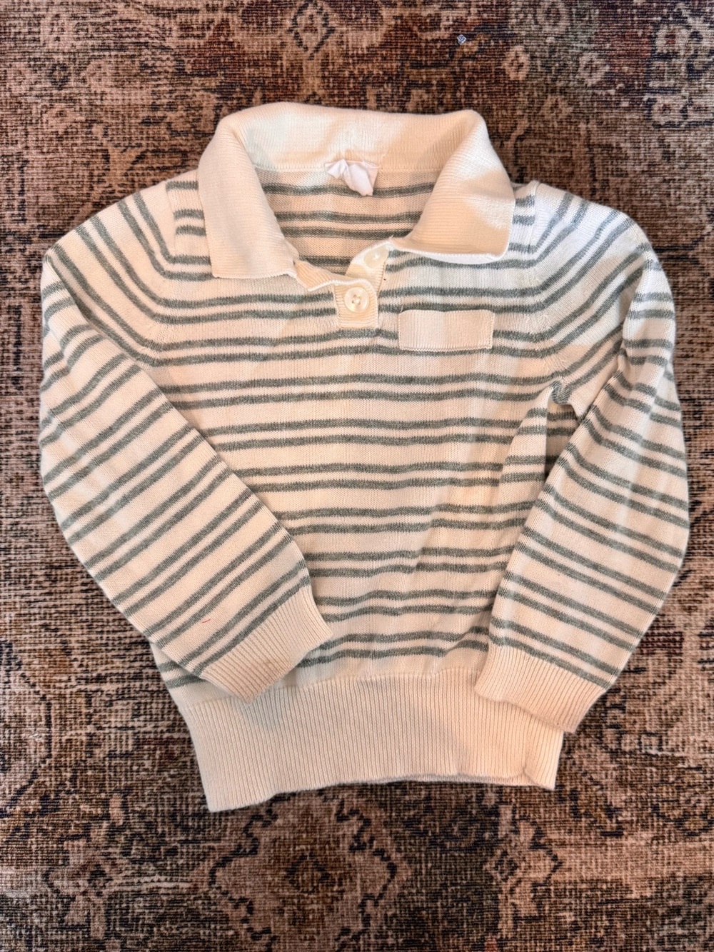 Jamie Kay Cream Polo Sweater with Sage Stripes